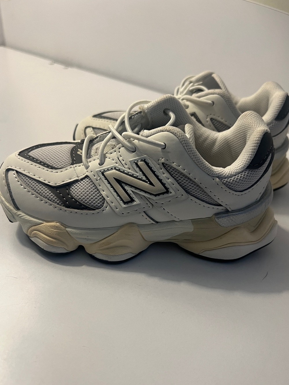 New Balance 9060 Kids White and Gray Mesh Athletic Sneakers